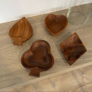 4pc Mango Wood Playing Card Symbols Small Tray